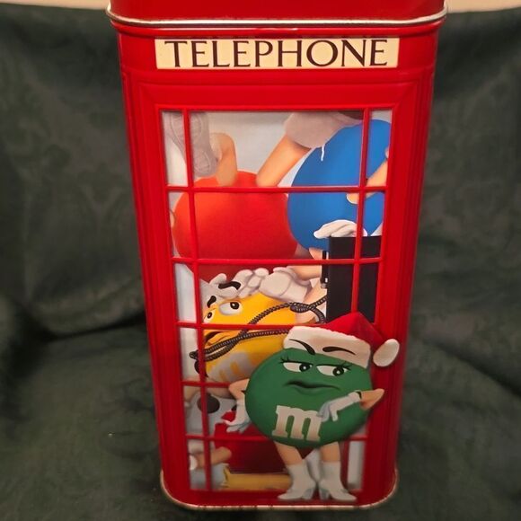 M&M 2002 Christmas village series phone‎ booth #14 Limited Edition canister - Picture 1 of 6